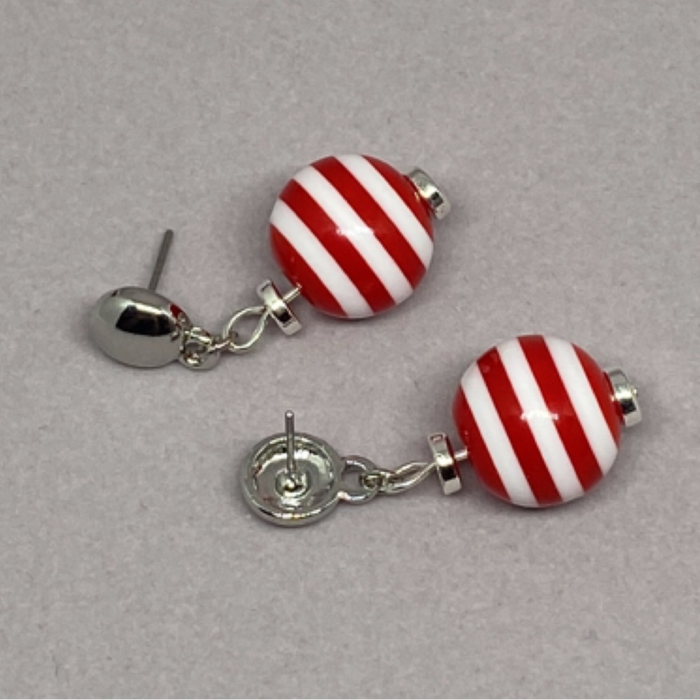 Handmade Stripe Red Silver Tone Earrings NEW